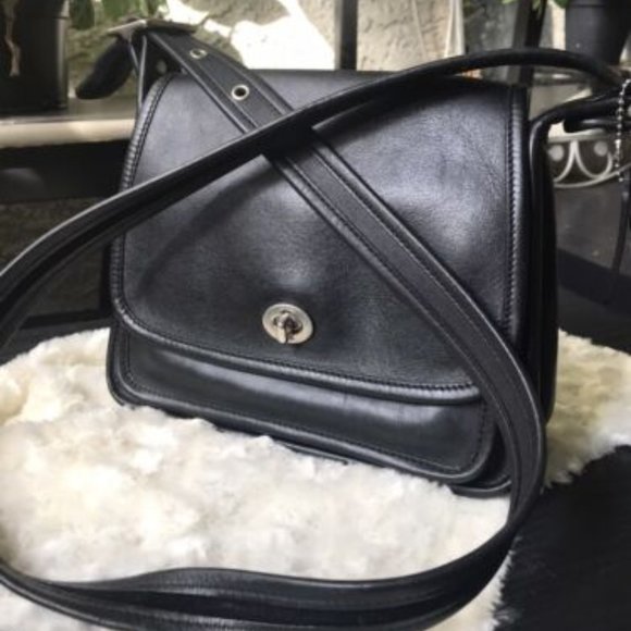 Coach Handbags - Vintage Black Leather Coach Rambler 9061 Crossbody Bag Nickel Hardware